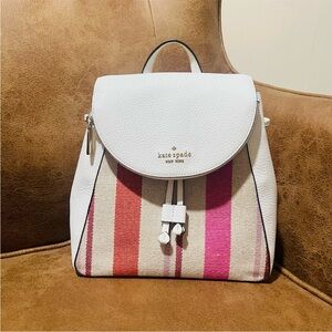💕Kate Spade Striped Leather-Trim Backpack